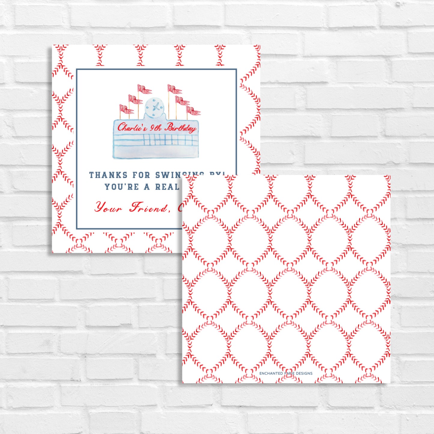 Baseball Birthday Thank you Tag