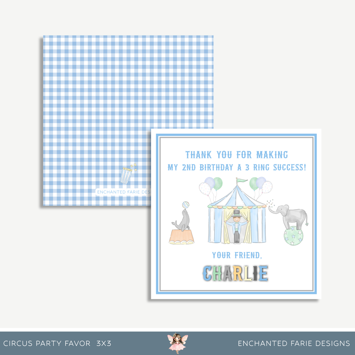 Circus Birthday Favor Tag – 3x3" Printable | Blue Carnival Theme