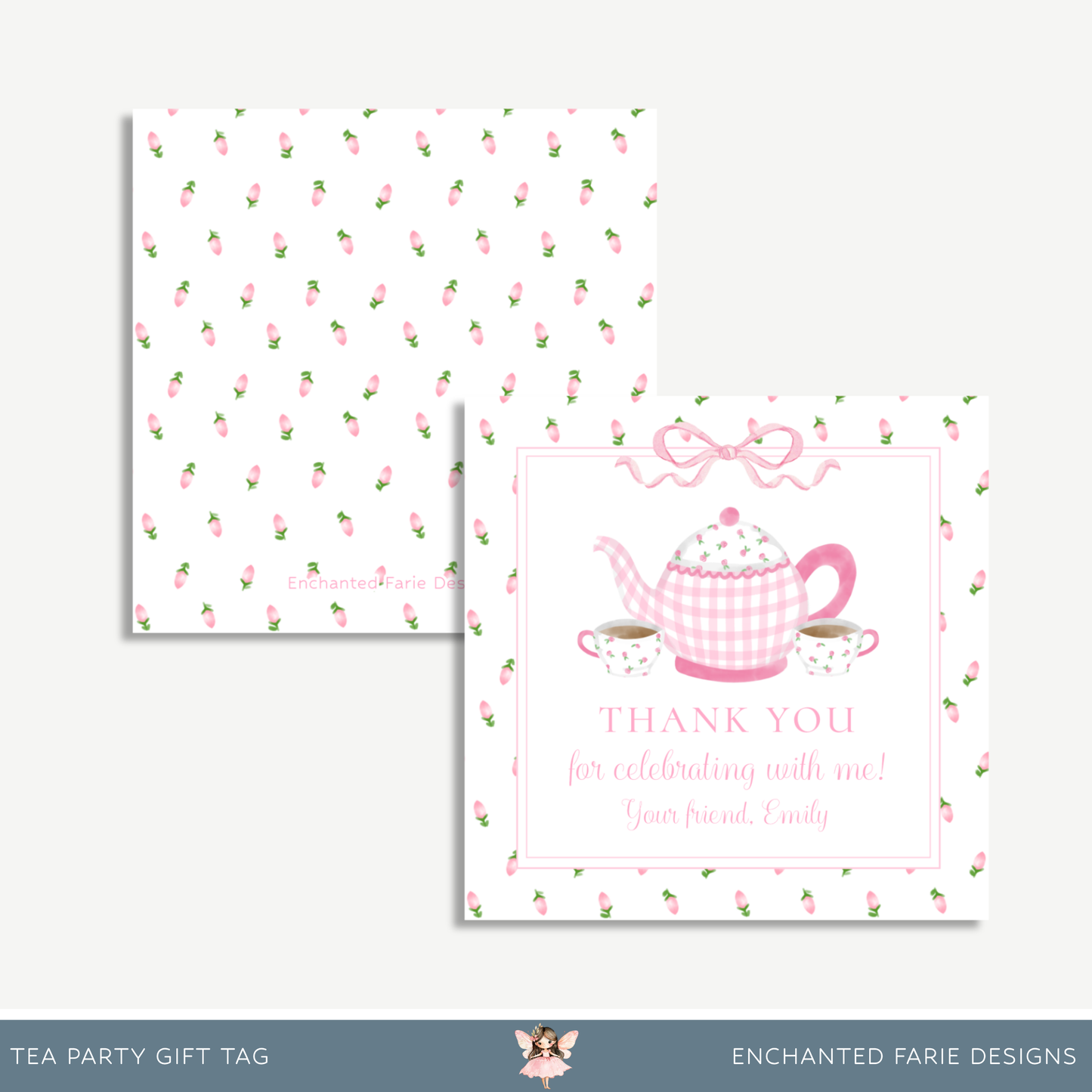 Tea Party Birthday Favor Tag – Printable Pink Gingham 3x3