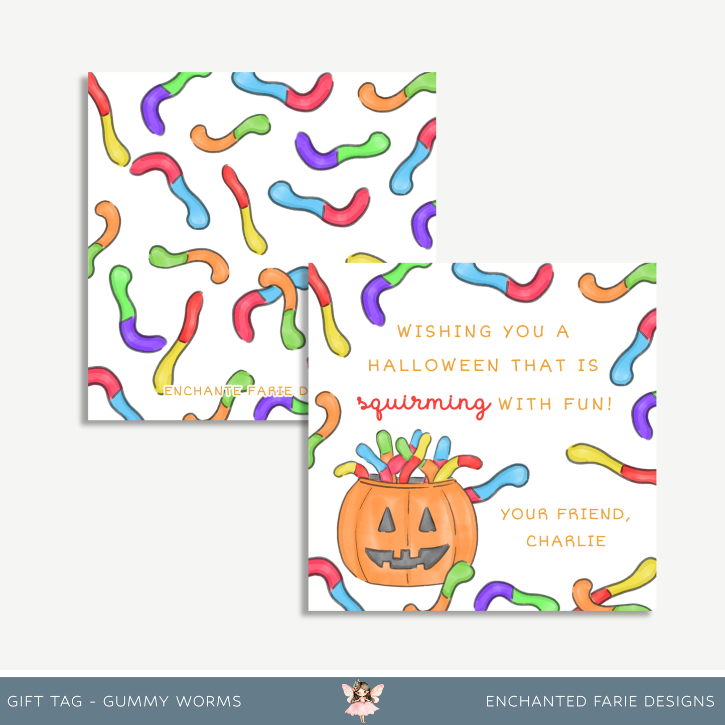 Halloween “Squirming with Fun” Gift Tag | Gummy Worm Treat Tag | Kids Halloween Favor