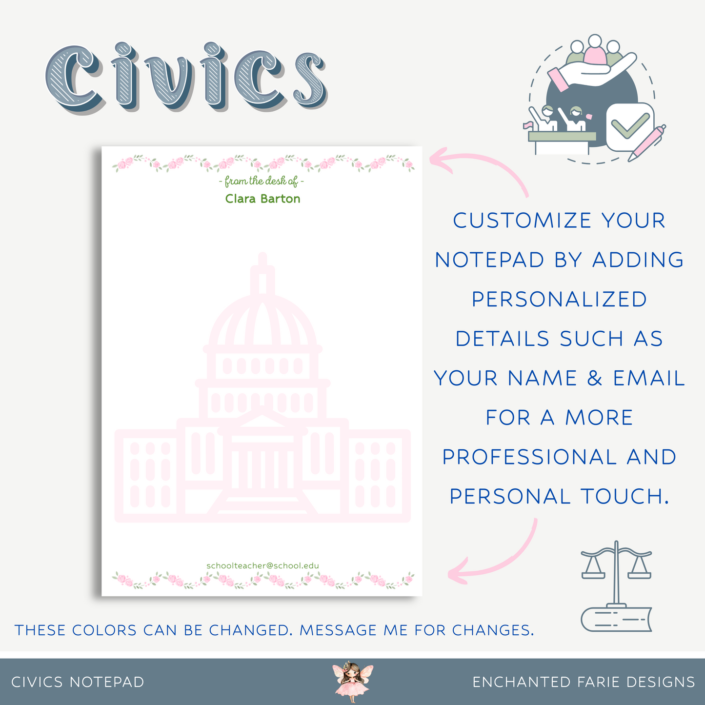 Personalized Civics Teacher Notepad – Government & History School Stationery