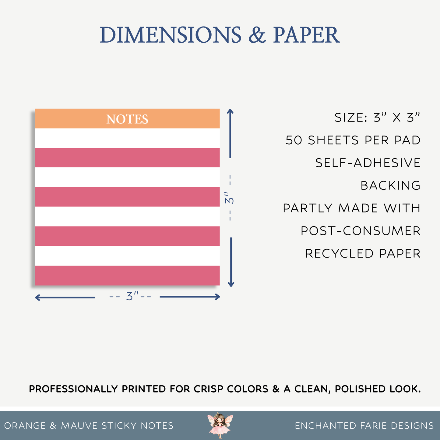 Striped Orange & Mauve Sticky Notes 3x3"