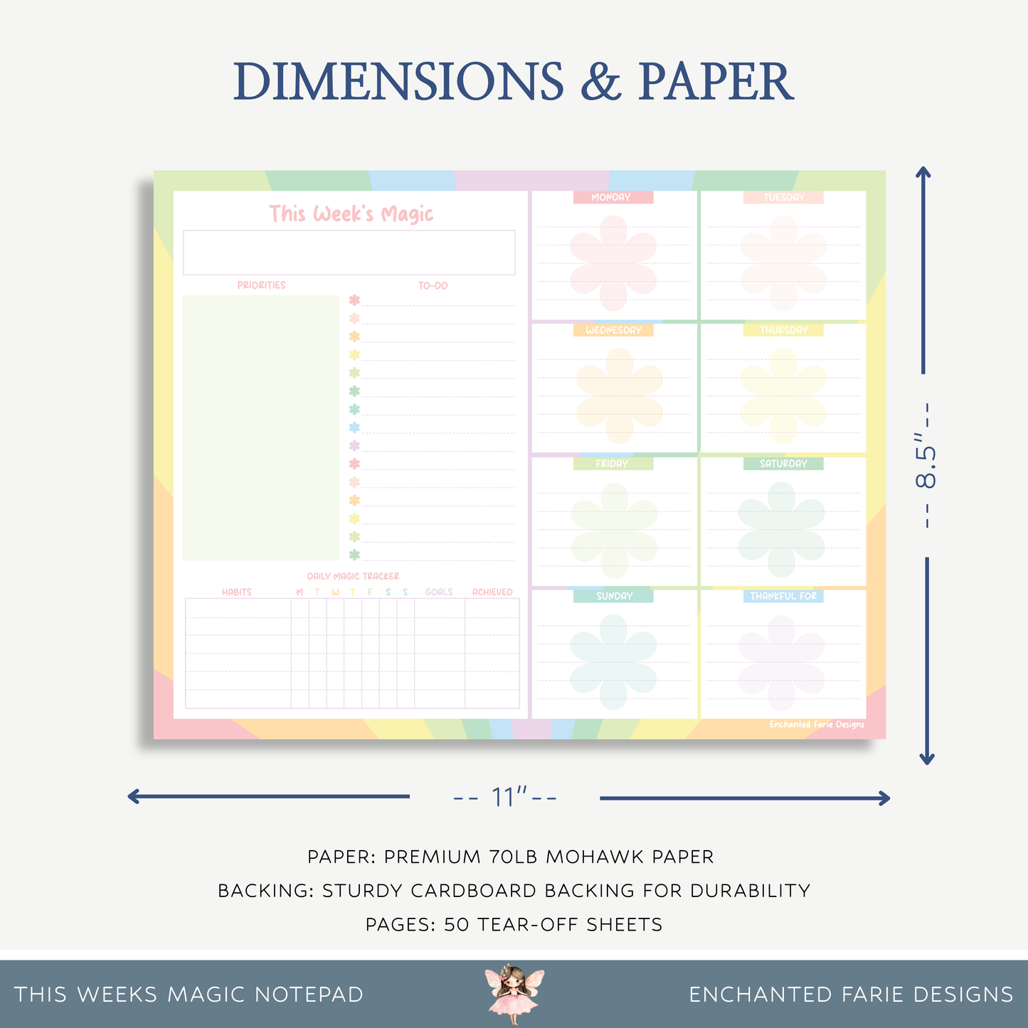Pastel Weekly Planner Notepad 11 x 8.5"