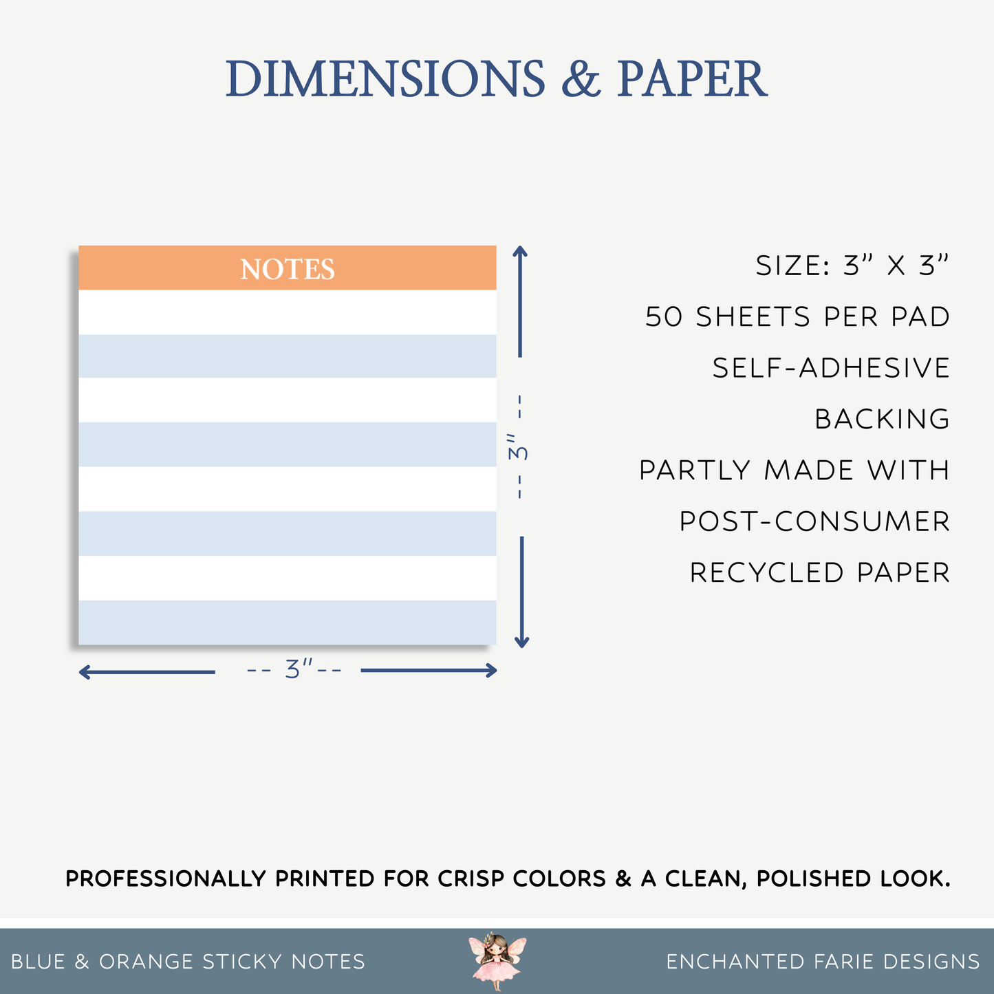 Striped Orange & Blue Sticky Notes 3x3"