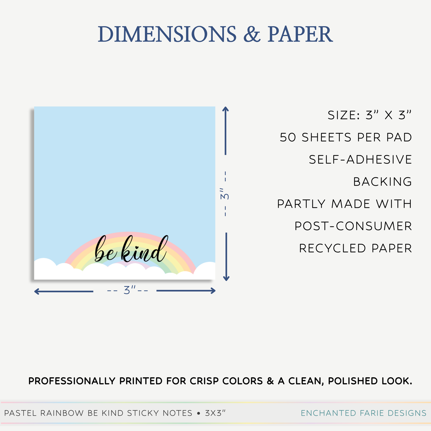 Be Kind Rainbow Sticky Notes – Pastel 3x3"