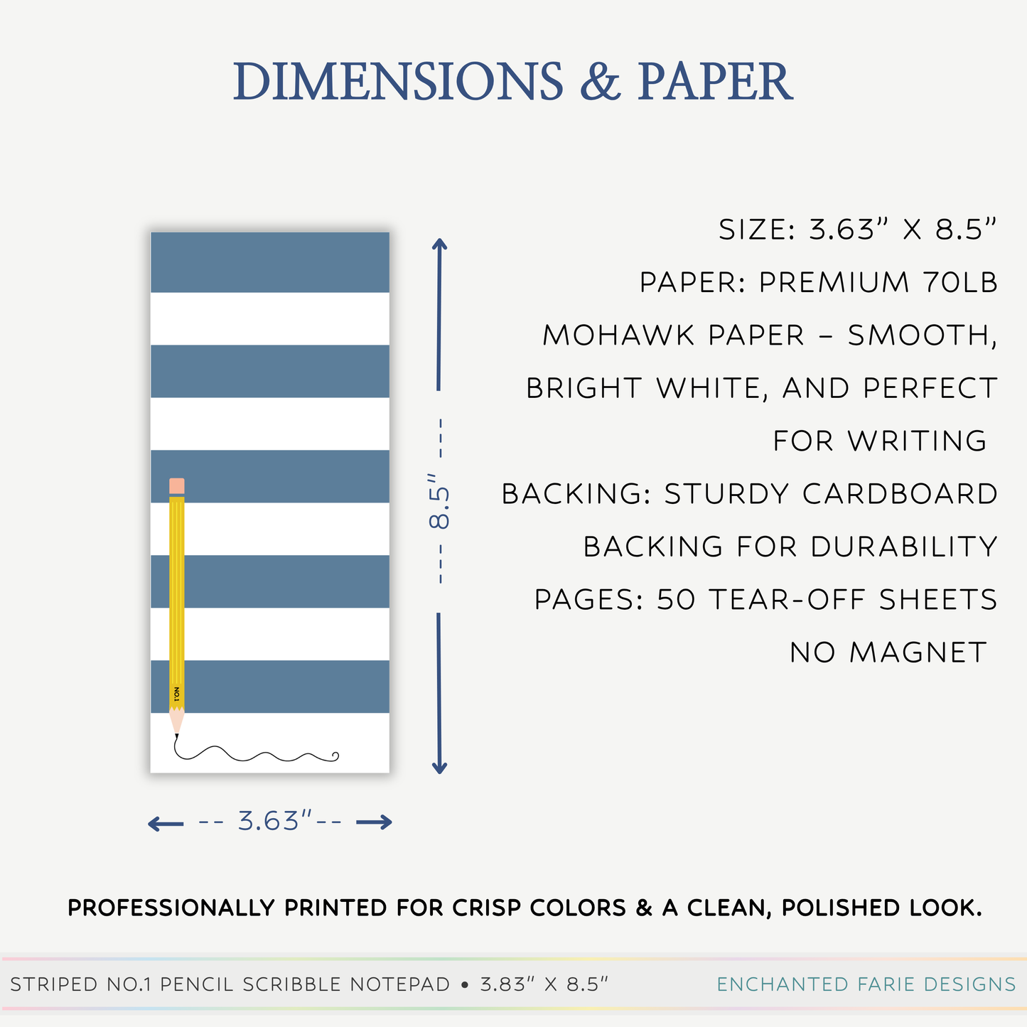 Blue Stripe Notepad | Chic Desk Pad | Teacher & Office Gift