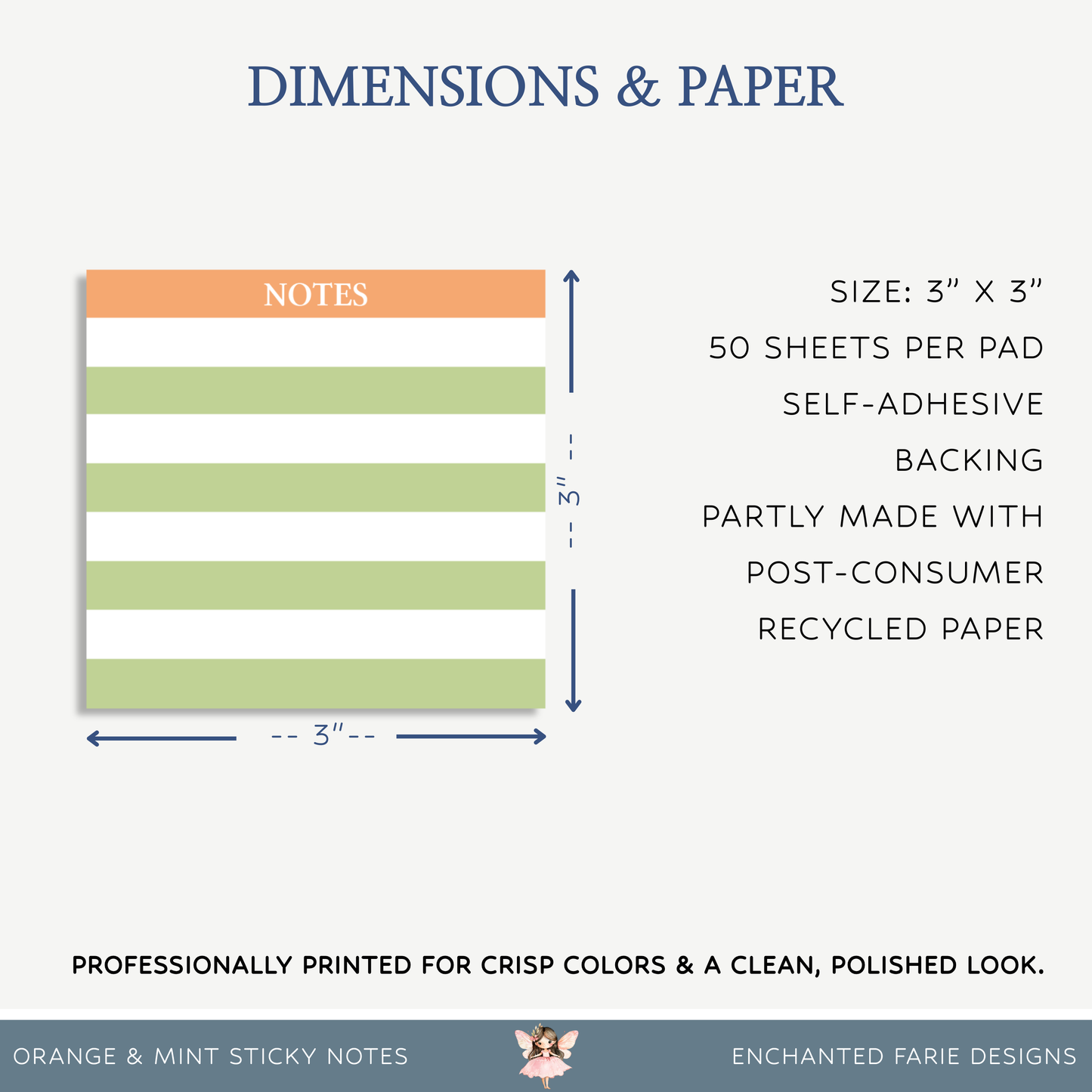 Striped Orange & Mint Sticky Notes 3x3"
