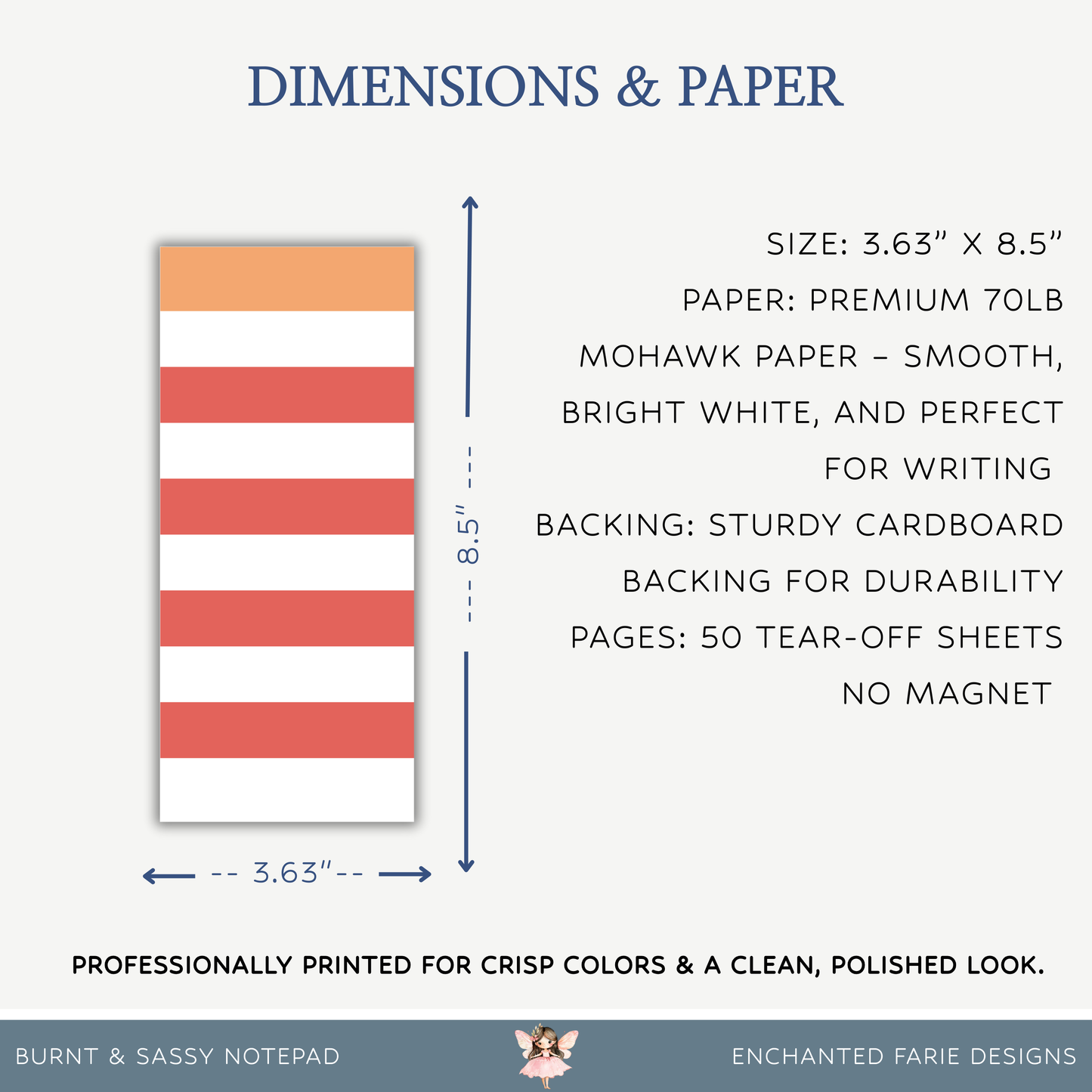 Coral Striped Notepad | Minimal Desk Note Pad | Modern Stationery Gift