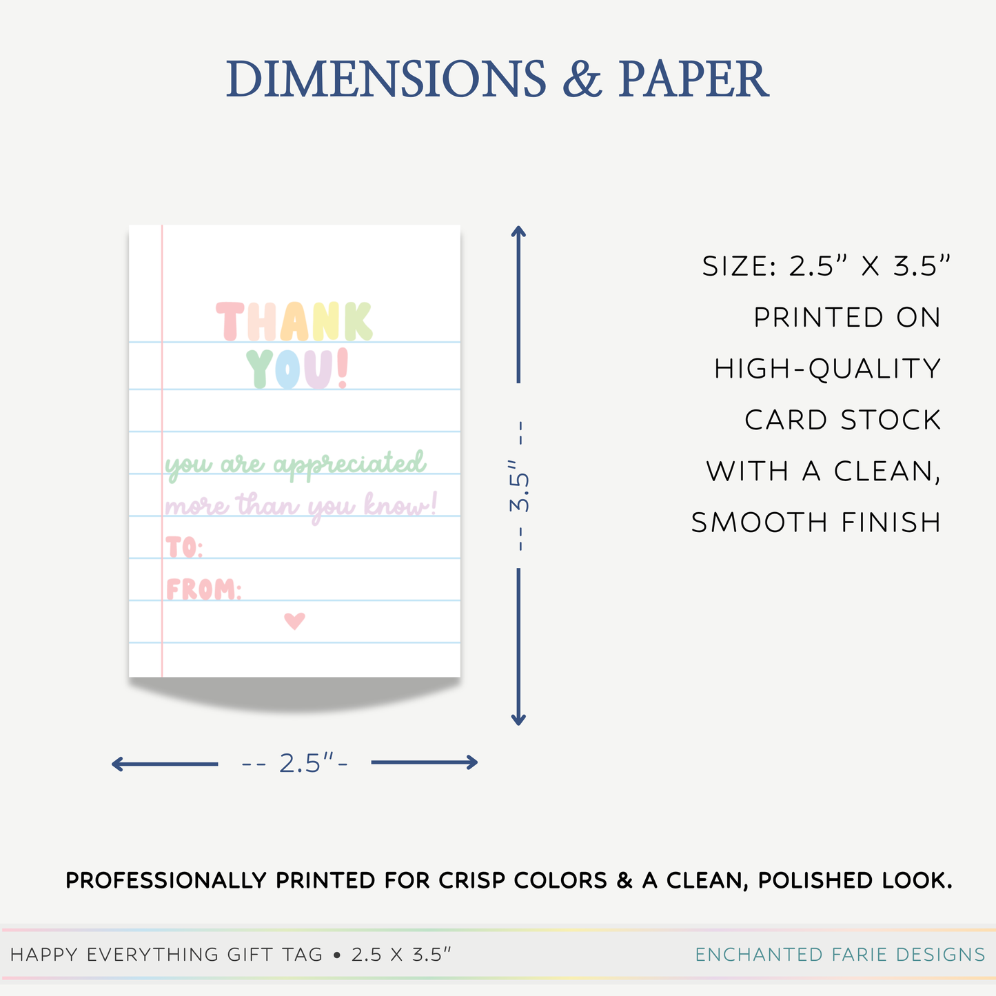 Thank You Mini Card & Envelope | Teacher Gift Tag