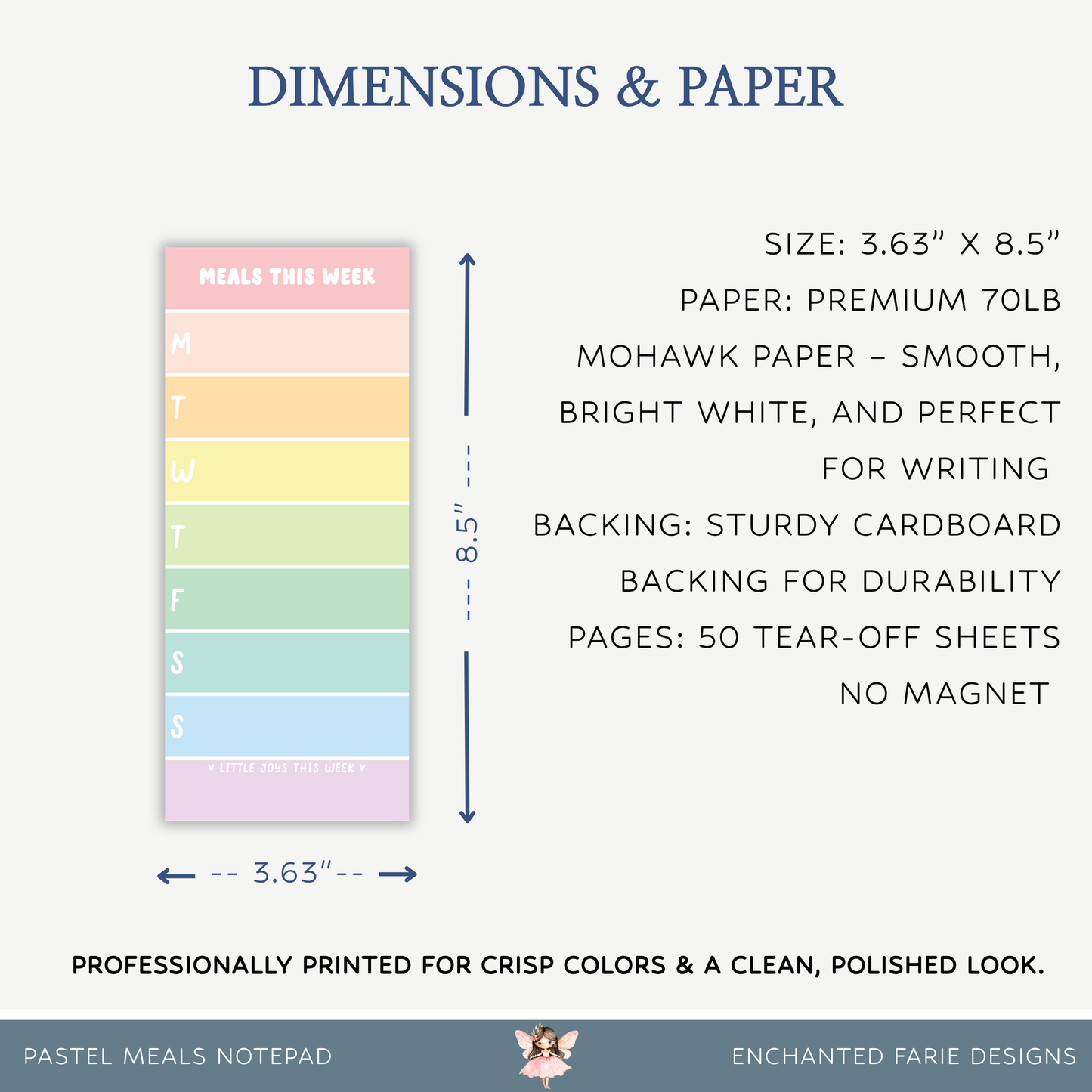 Pastel Weekly Meals Notepad | Cute Meal Planner Pad