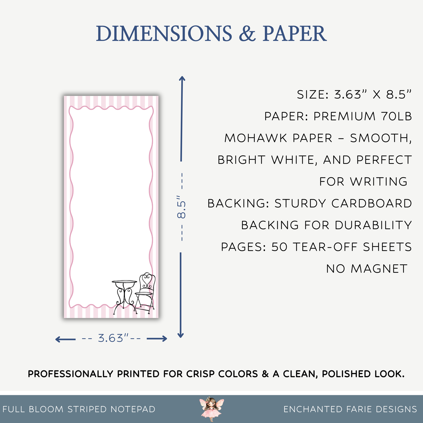 Pink Stripe Bistro Notepad | Parisian Café List Pad for Notes, To-Dos & Gifting