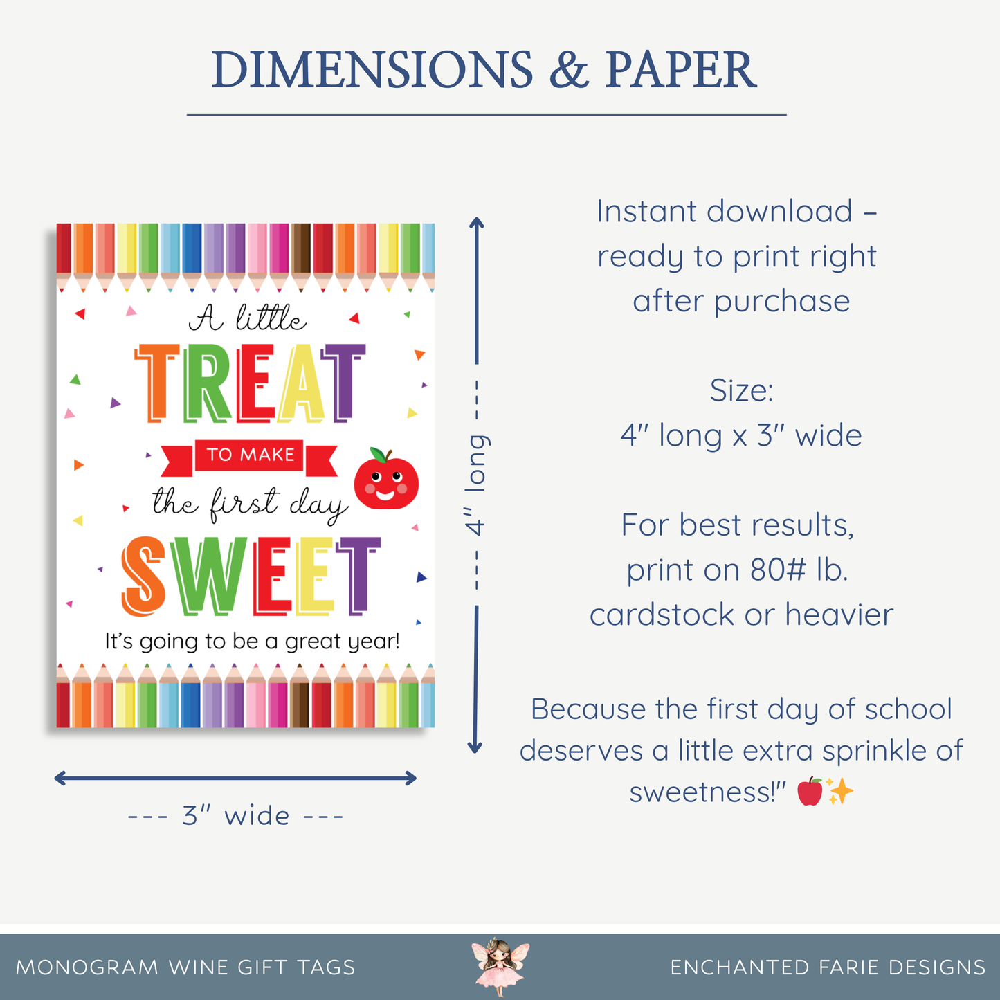 A Little Treat to Make the First Day Sweet - Printable Tag – Instant Download