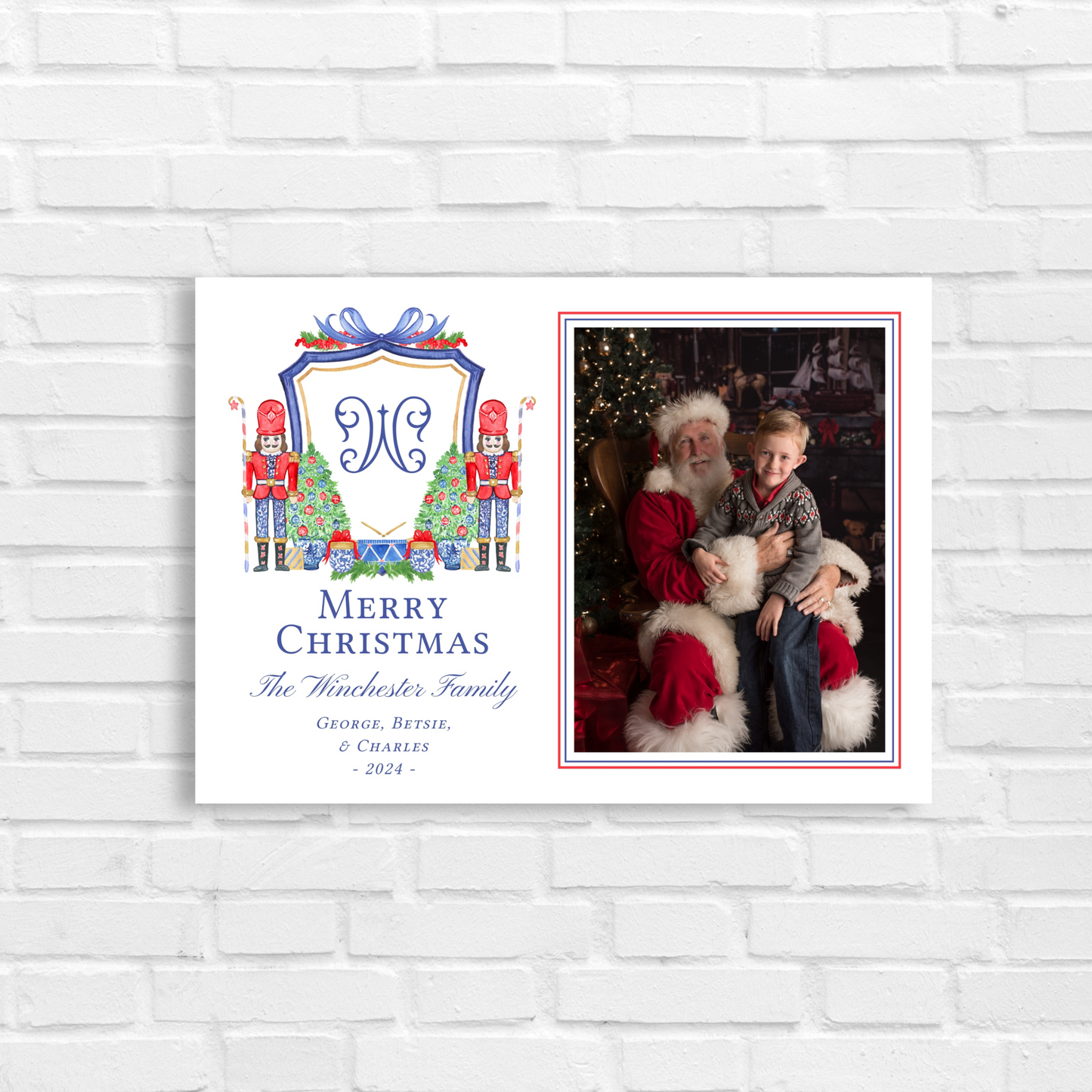 Christmas Photo Card - Blue Nutcracker Crest 5x7