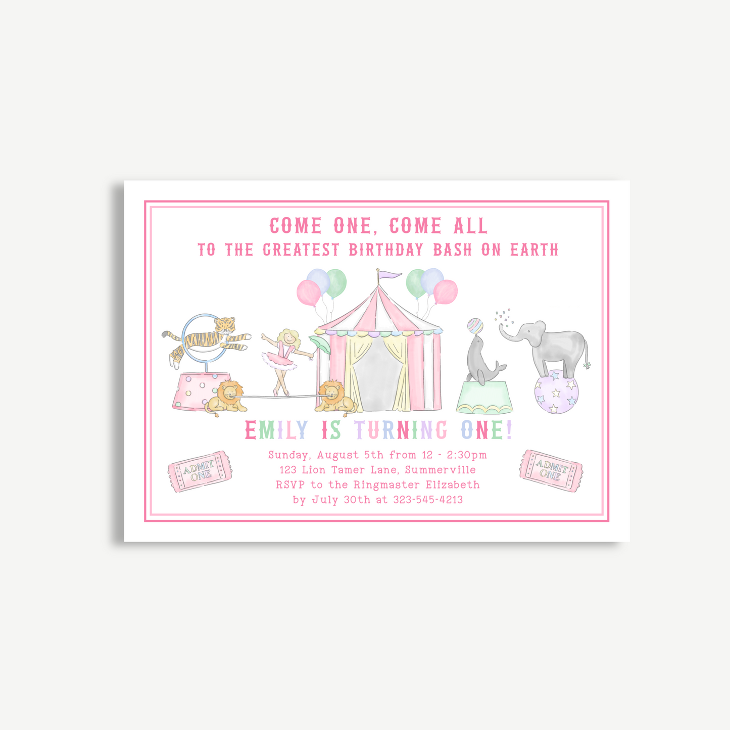 🎪 Pink Circus Birthday Invitation – Editable & Printable