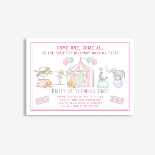 🎪 Pink Circus Birthday Invitation – Editable & Printable