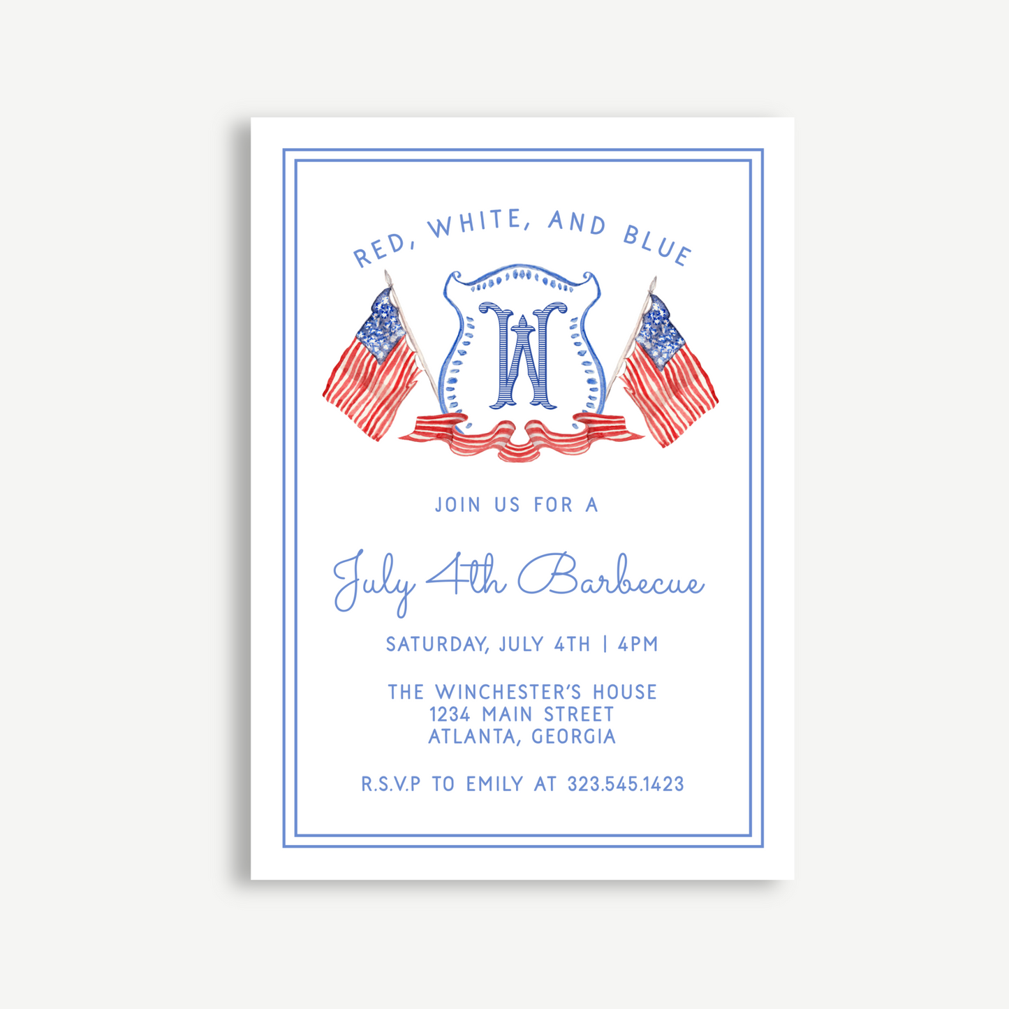 Red, White, and Blue July 4th Barbecue Invitation 5x7"
