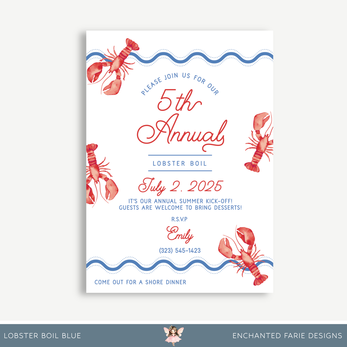 Lobster Boil Red Invitation – 5th Annual Summer Party Printable