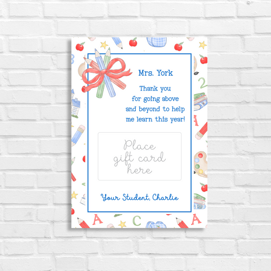 Printable Teacher Appreciation Gift Card Holder – Boy Theme