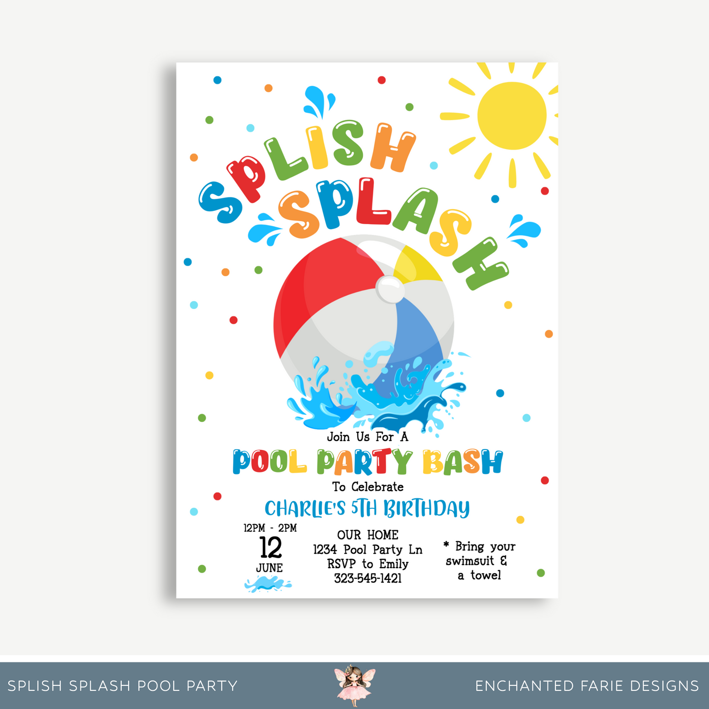 Splish Splash Pool Party Birthday Invitation