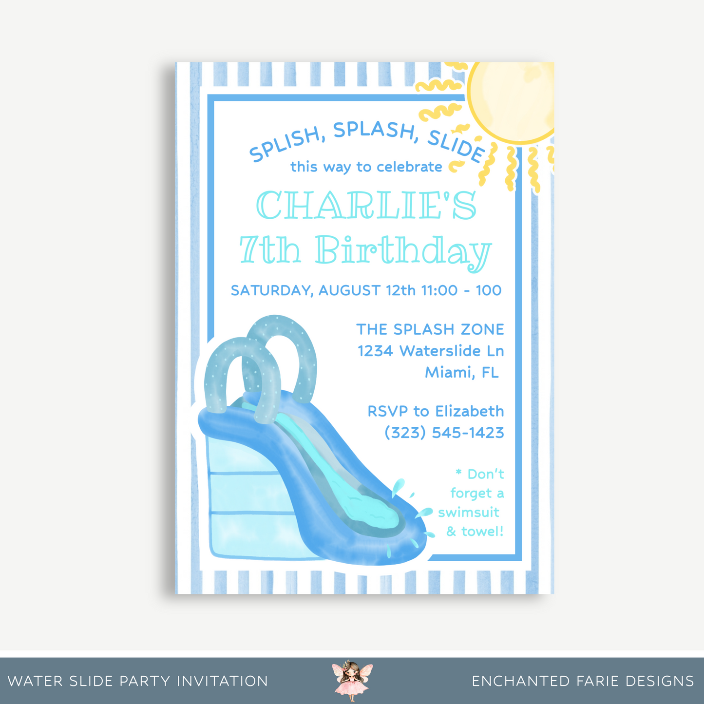 Water Slide Birthday Invitation 5x7