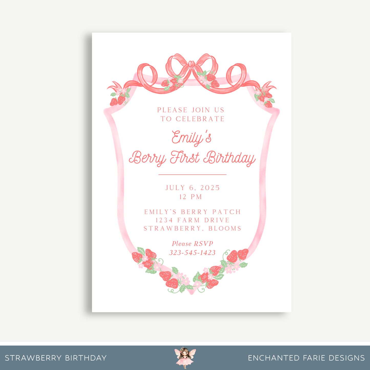 Berry First Birthday Invitation – Strawberry Themed