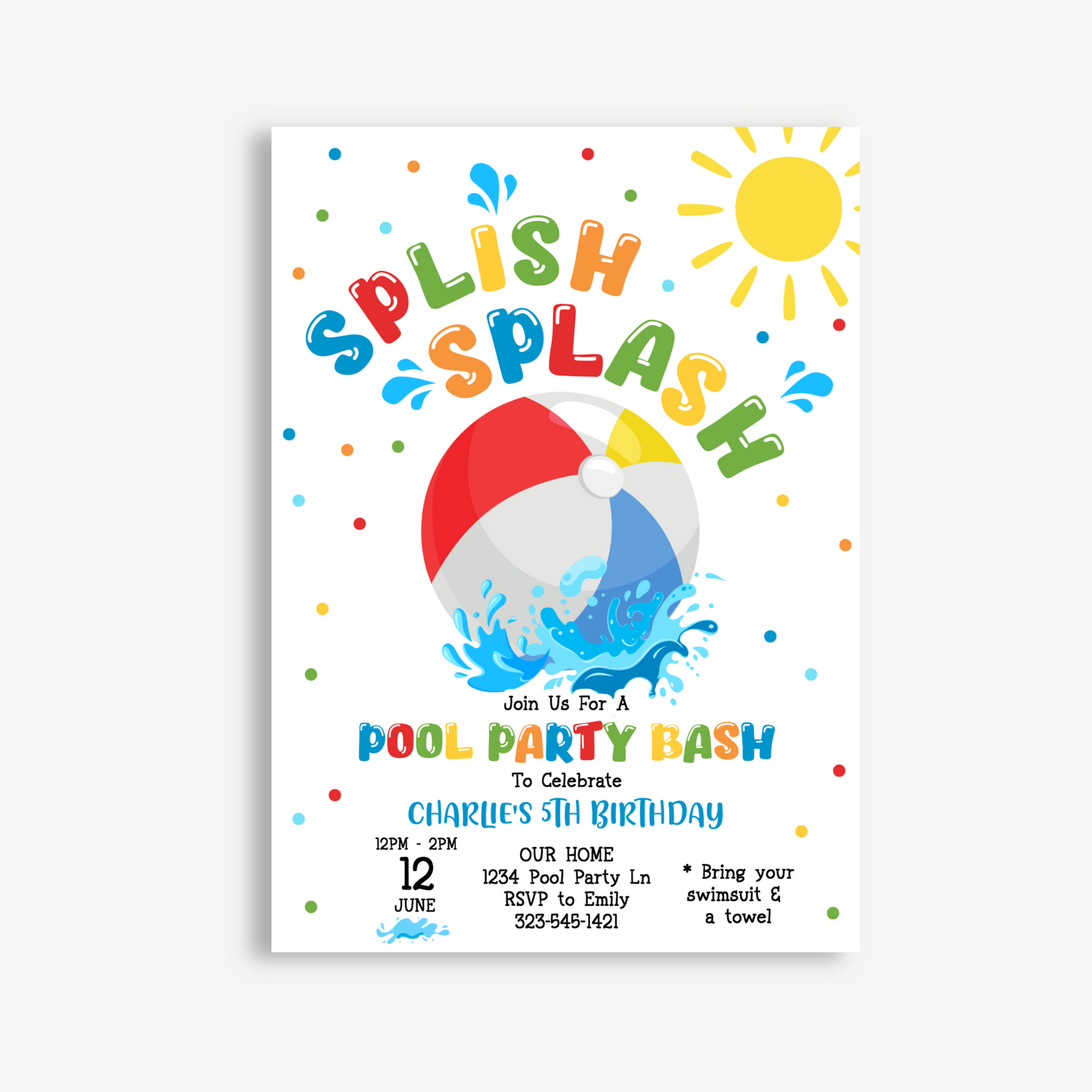 Splish Splash Pool Party Birthday Invitation