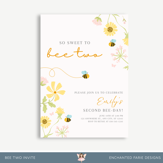 Bee Two Birthday Invitation – Editable Template