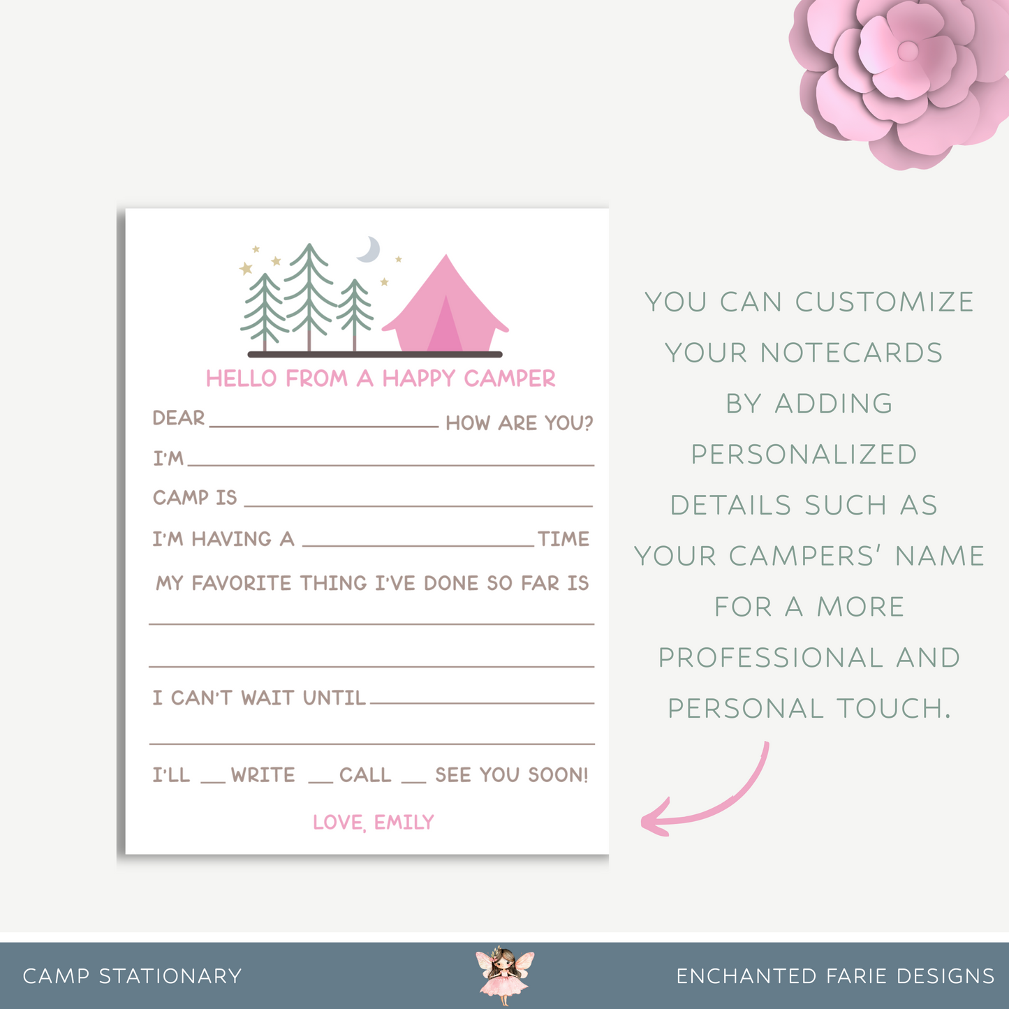 Printed Camp Letter Stationery for Kids – Happy Camper Design