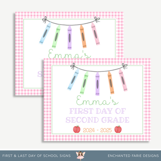 Pink Gingham First & Last Day of School Sign | Editable Printable