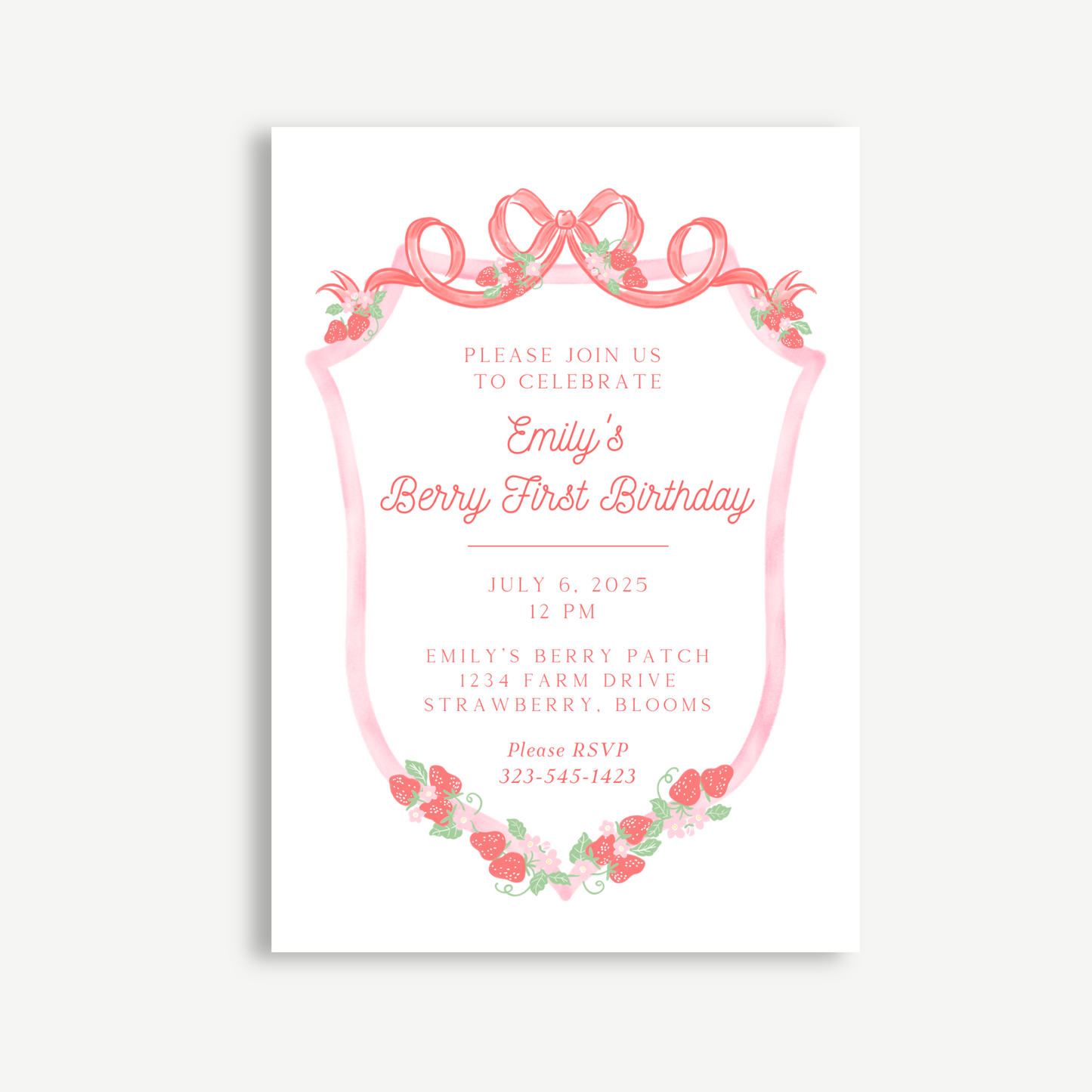 Berry First Birthday Invitation – Strawberry Themed
