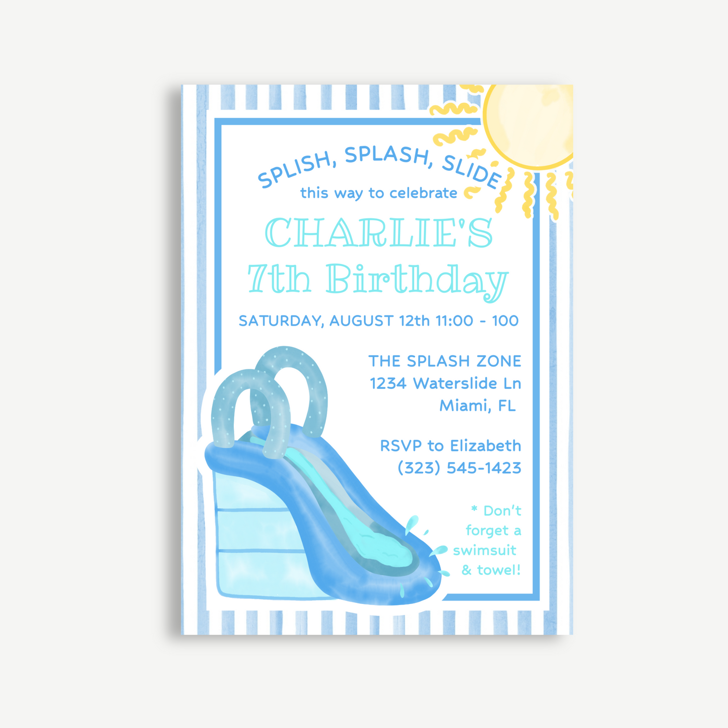 Water Slide Birthday Invitation 5x7