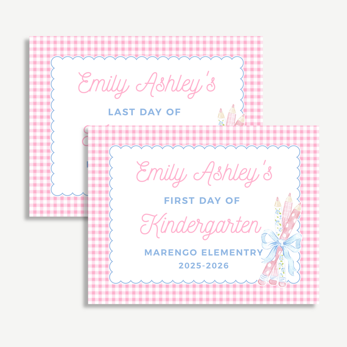 First & Last Day of School Sign – Pink Gingham Pencil Design