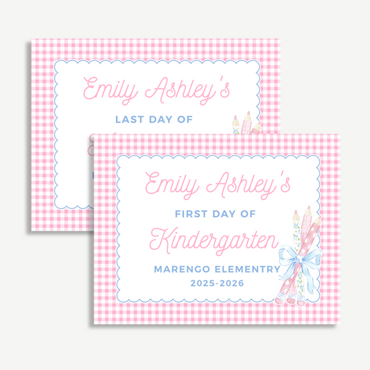 First & Last Day of School Sign – Pink Gingham Pencil Design