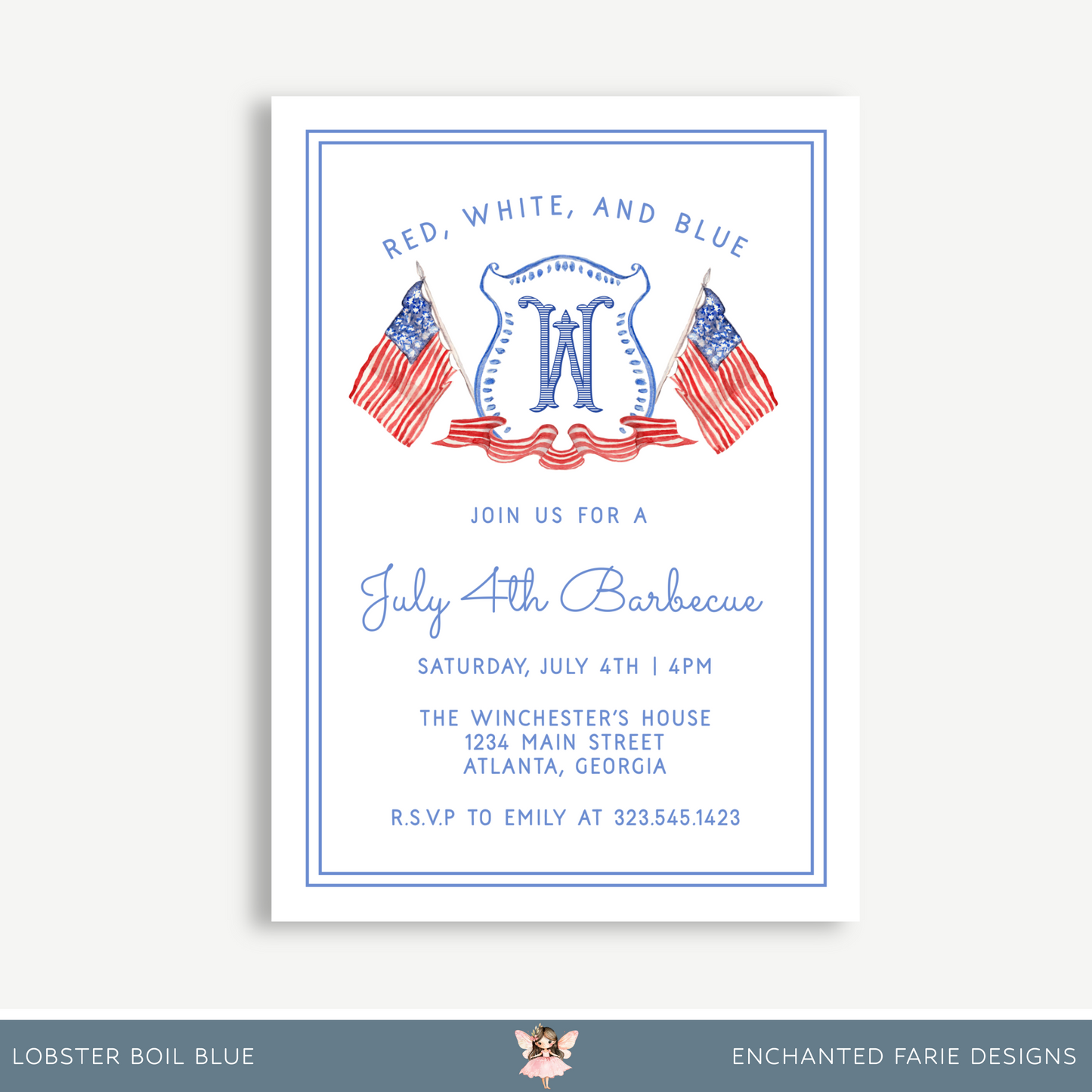 Red, White, and Blue July 4th Barbecue Invitation 5x7"