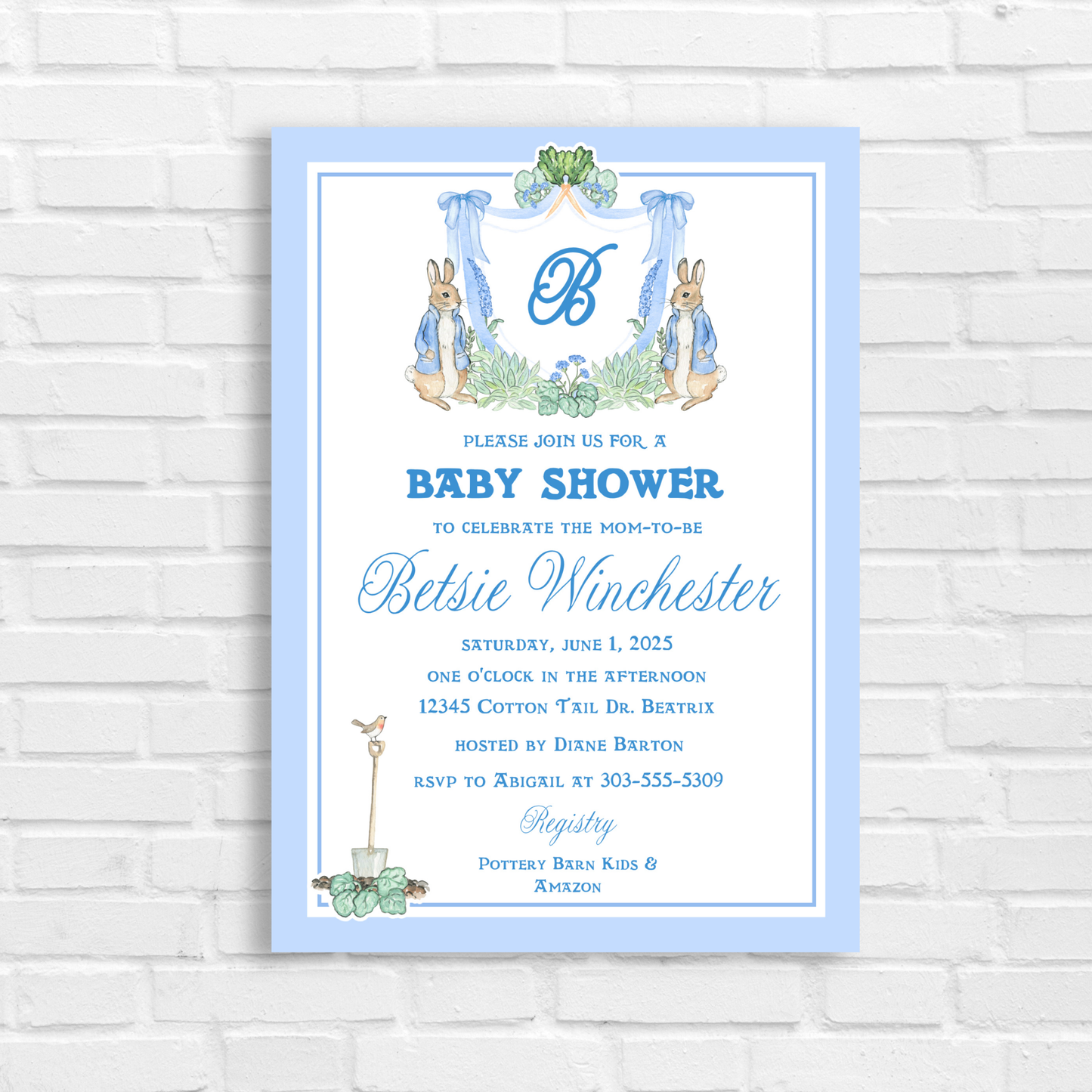Peter Rabbit Baby Boy Shower Invitation