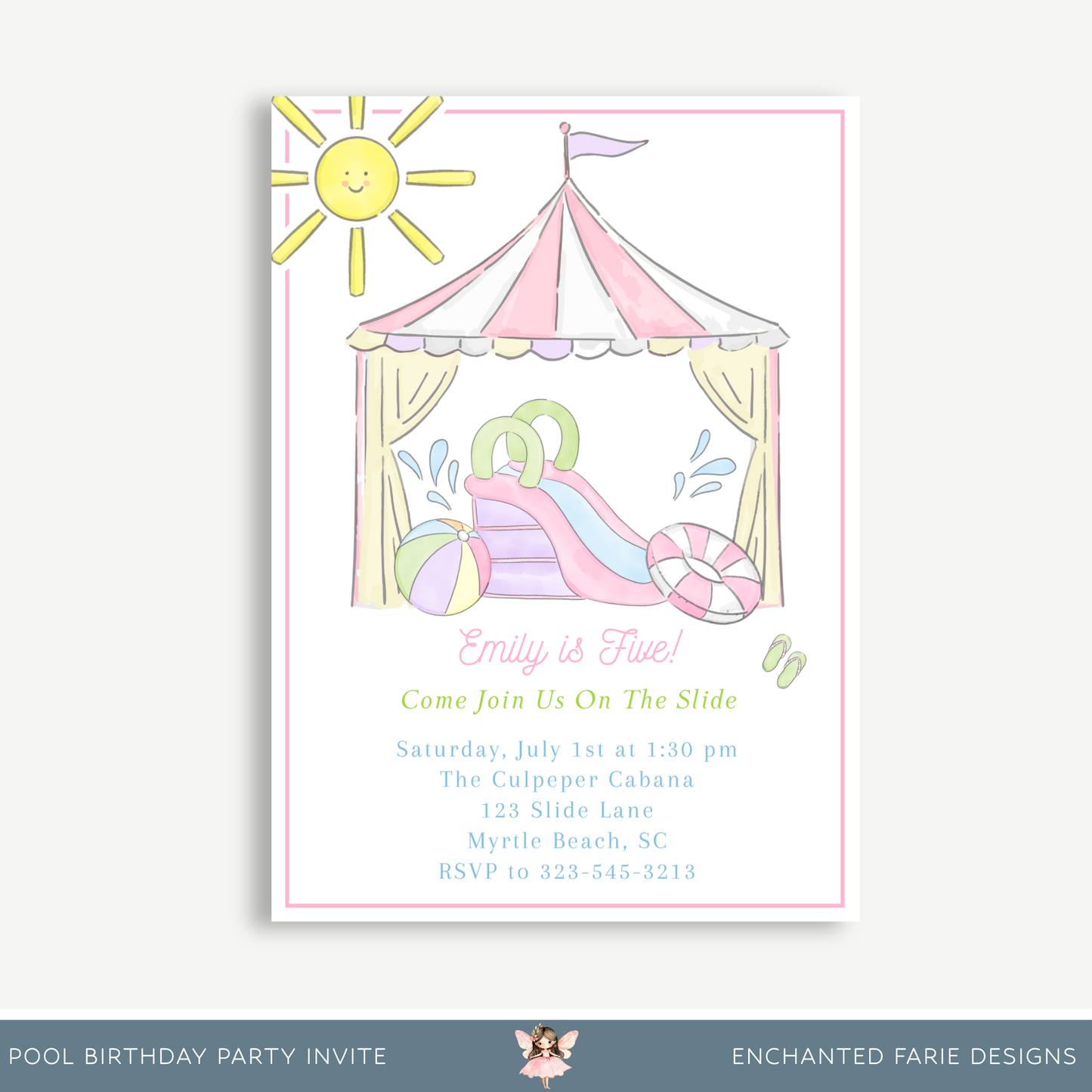 Pool Birthday Party Invitation – 5x7 Water Slide Invite