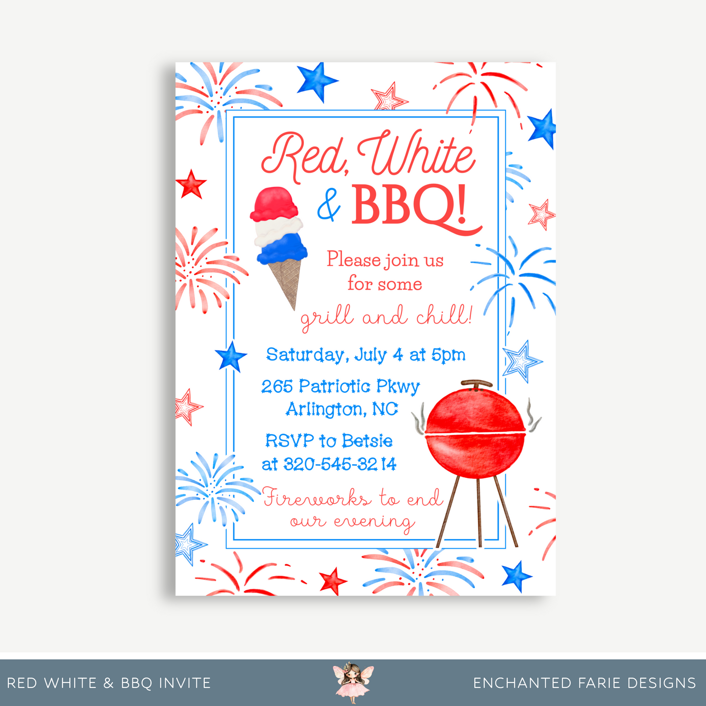 Red, White & BBQ 4th of July Invitation