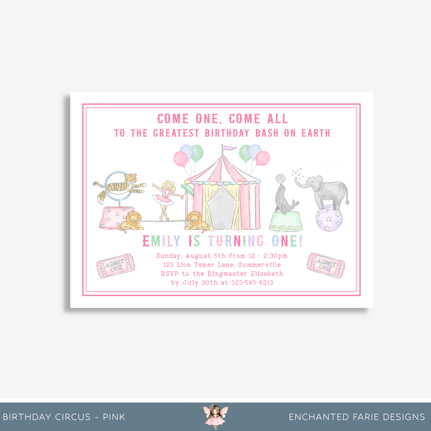 🎪 Pink Circus Birthday Invitation – Editable & Printable