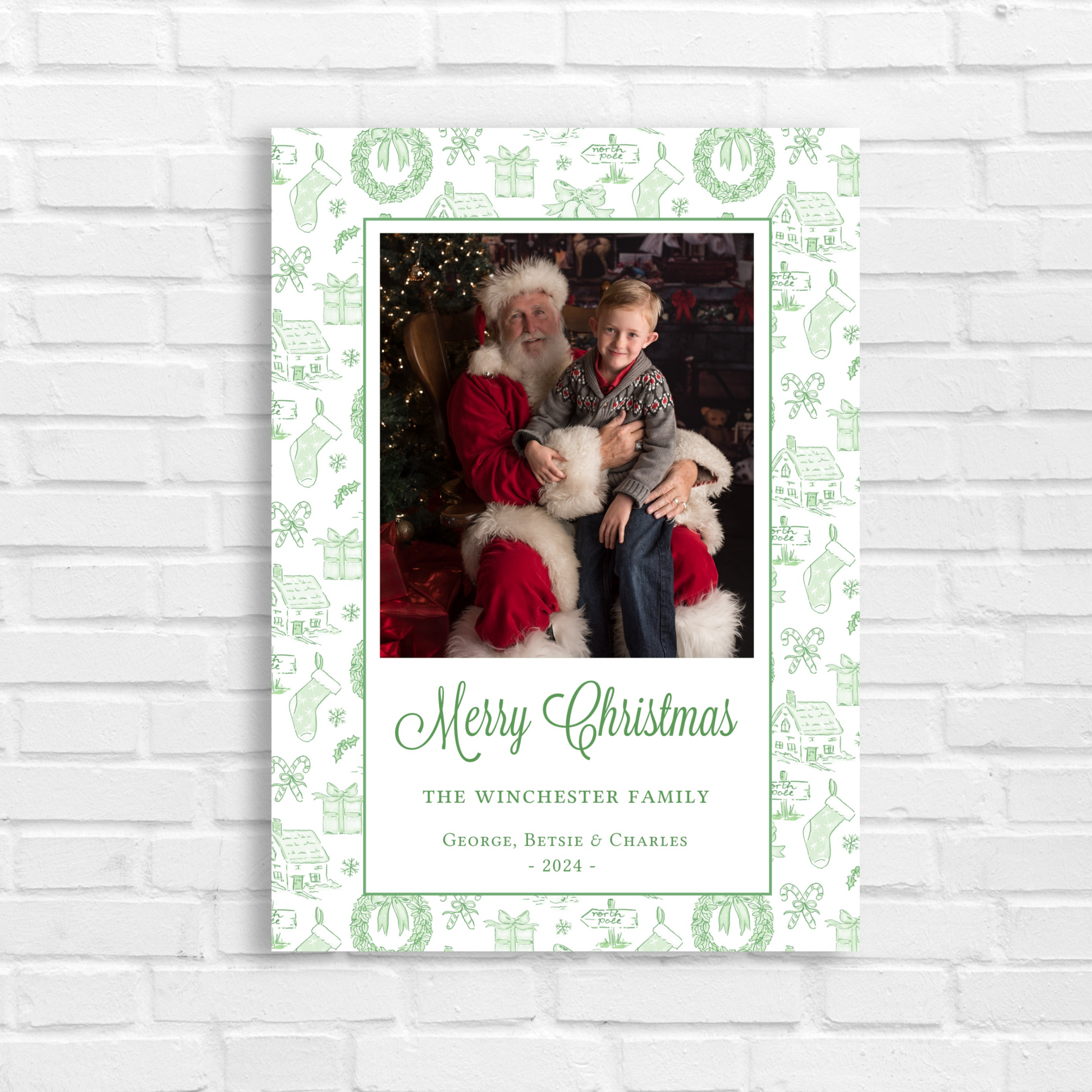 Christmas Green Toile Photo Card