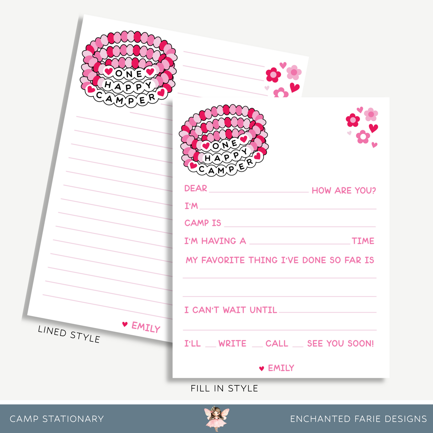 One Happy Camper – Printed Camp Notecard Set for Kids with Envelopes