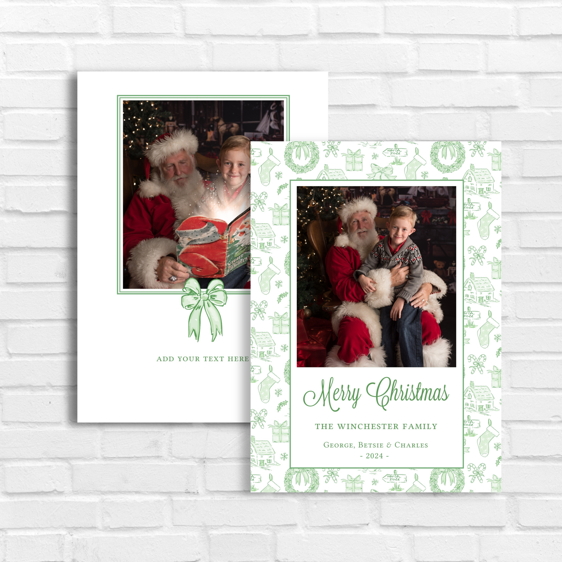 Christmas Green Toile Photo Card