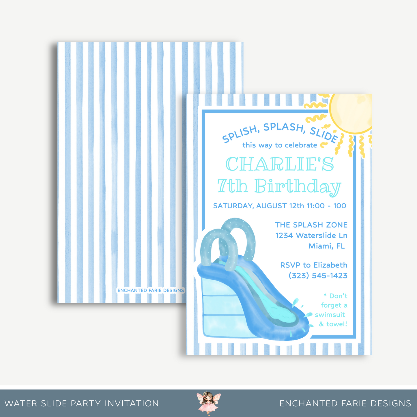 Water Slide Birthday Invitation 5x7