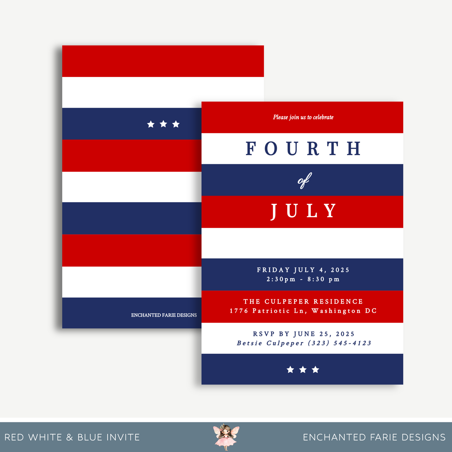 Classic 4th of July Invitation – Red, White & Blue Printable