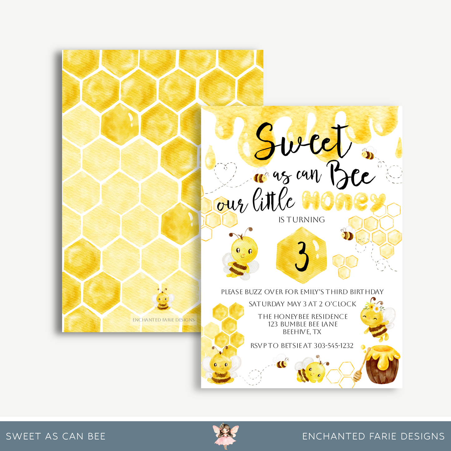 Sweet As Can Bee Birthday Invitation – Editable Bumble Bee Party Invite