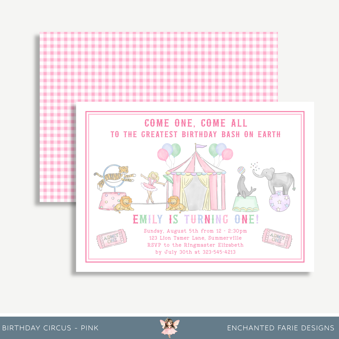 🎪 Pink Circus Birthday Invitation – Editable & Printable