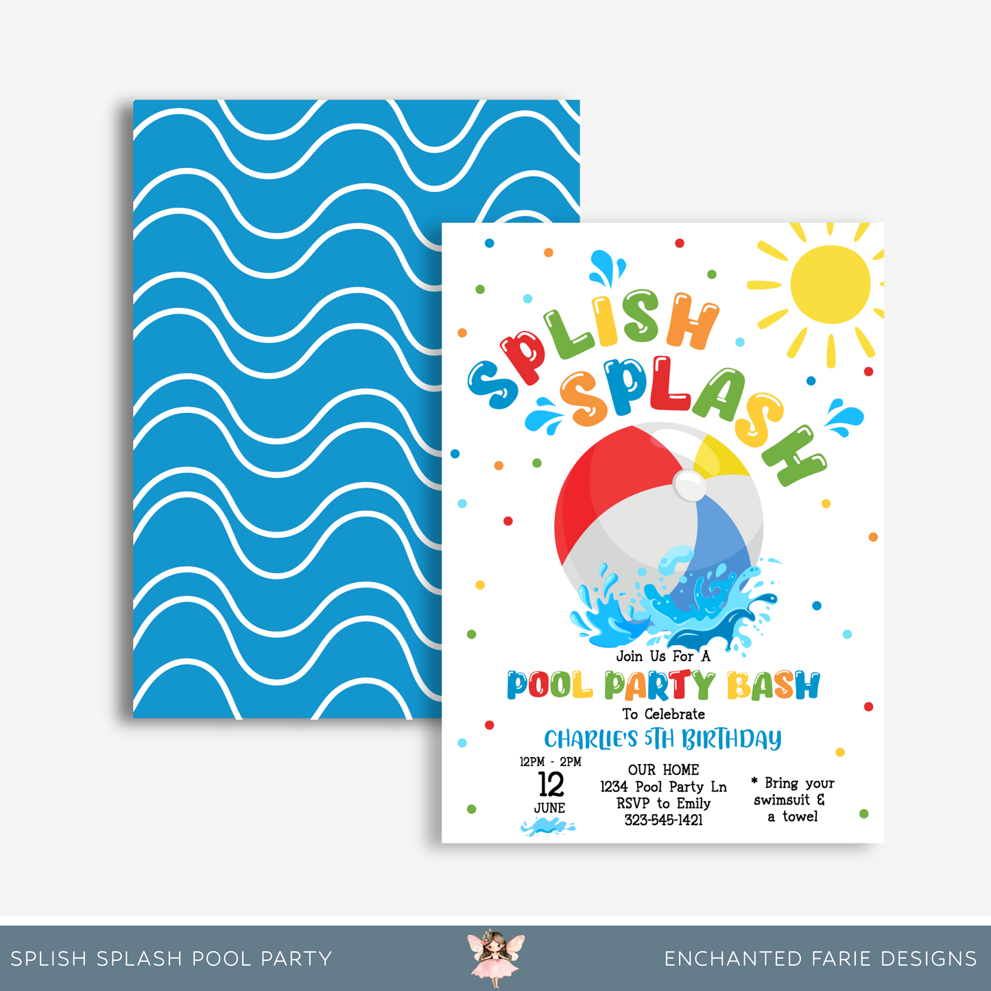 Splish Splash Pool Party Birthday Invitation