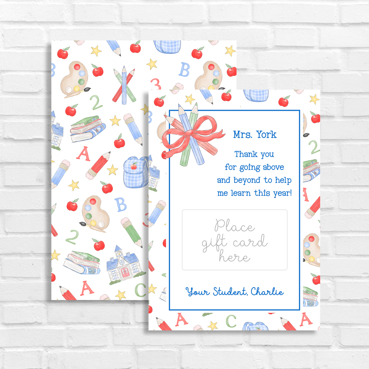 Printable Teacher Appreciation Gift Card Holder – Boy Theme