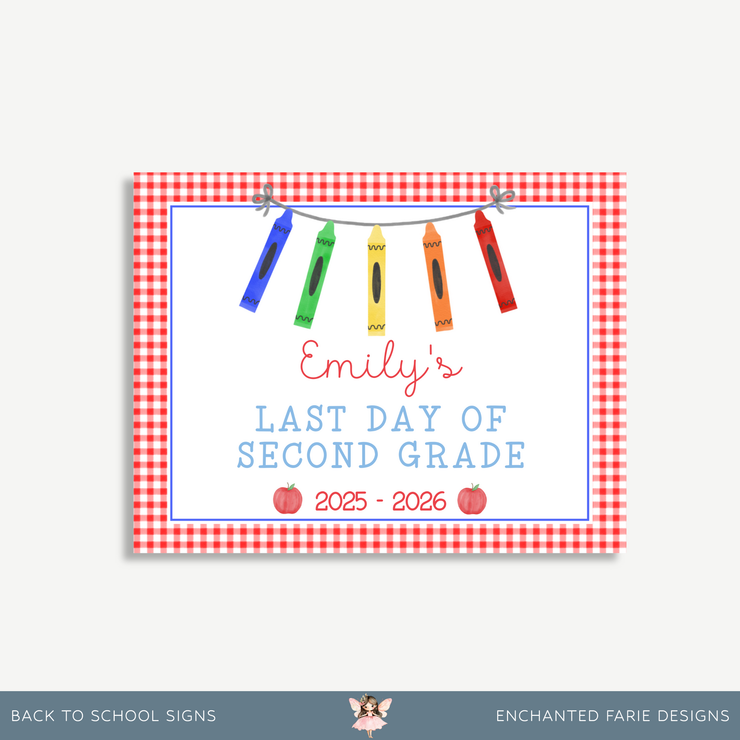 Personalized First & Last Day of School Sign – Red Gingham Crayon Sign