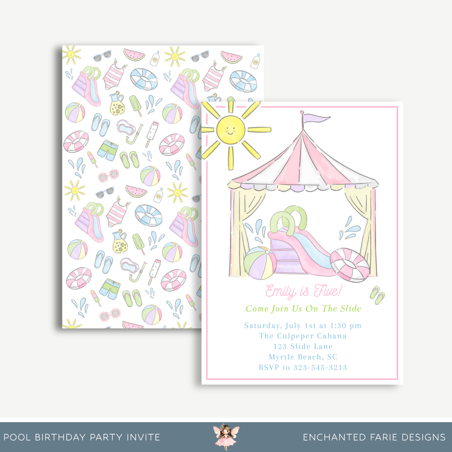 Pool Birthday Party Invitation – 5x7 Water Slide Invite
