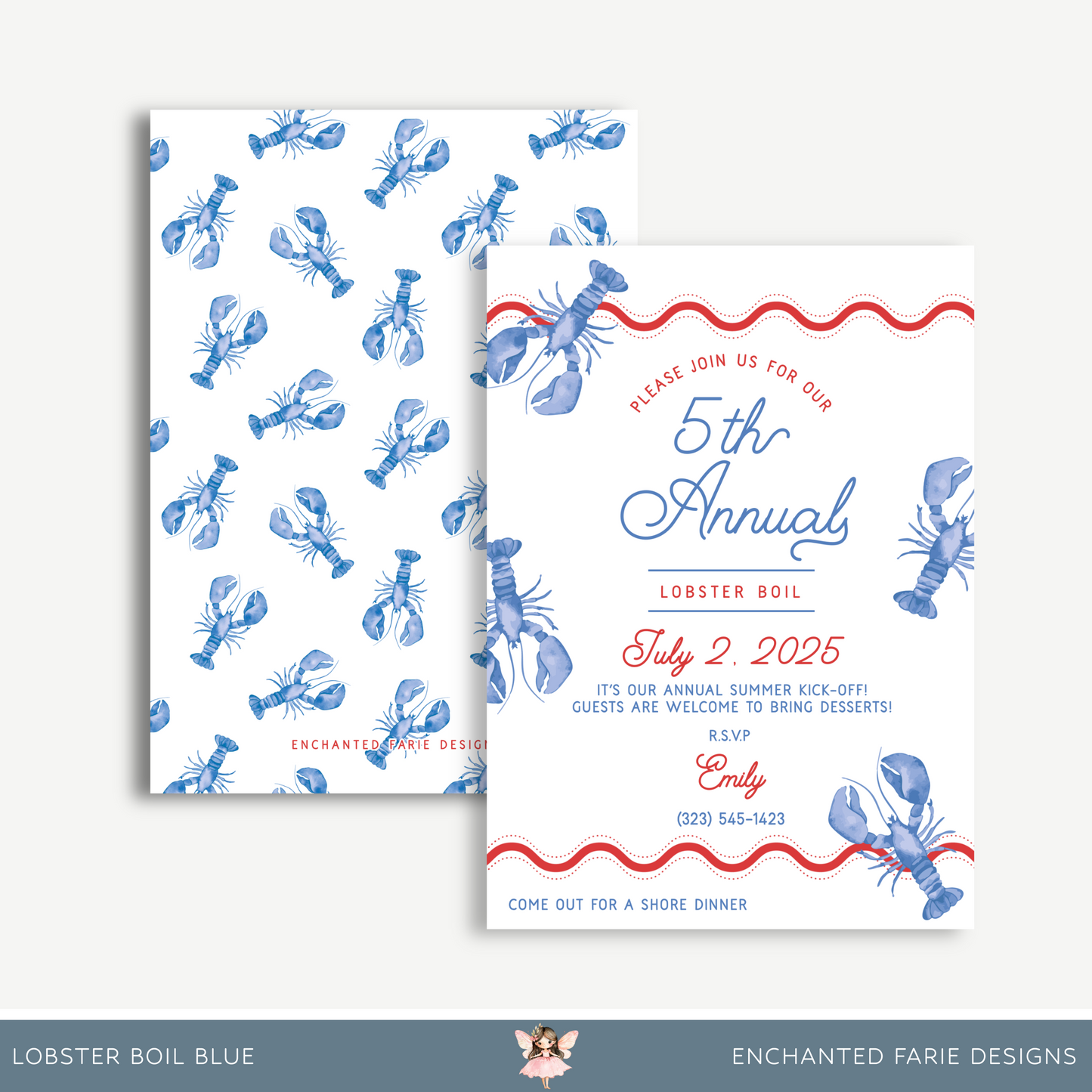 Lobster Boil Blue Invitation – 5th Annual Summer Party Printable
